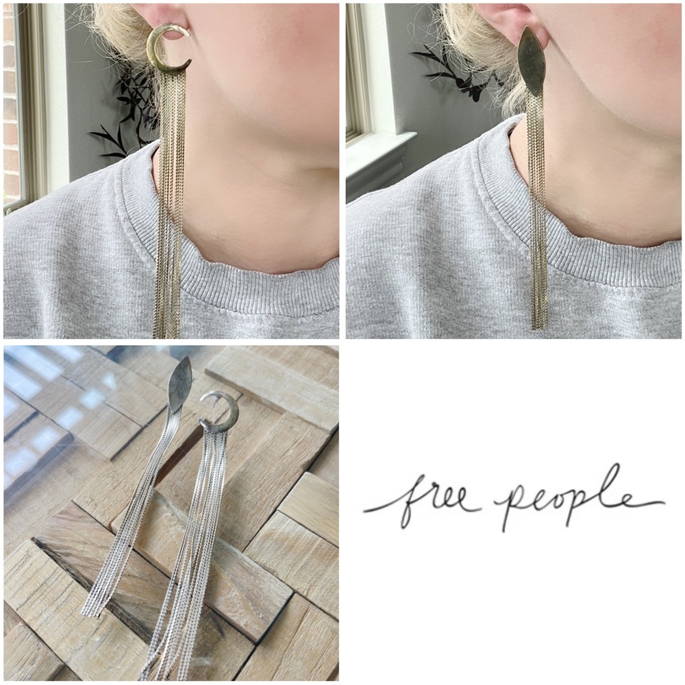 Free People 💗 asymmetric moon celestial chain dangly earrings